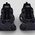 Trendy Black Extreme Sporty Shoes With Thick Sole Mesh Leather And Complex Laces