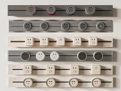 Modern Stylish Switch Panels With Different Color Options And Multiple Sockets 3d model