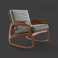 Stylish Leisure Chair with Wooden Frame Black White Checkered Upholstery and Rocking Armrests Design