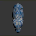 Blue Ram Sculpture With Carved Details And Textured Surface On Dark Base