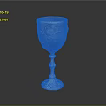 Elegant Blue Glass Goblet With Silver Floral Patterns And White Base