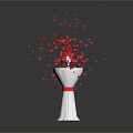White Vase With Red Ribbon And Scattered Red Petals On Dark Surface