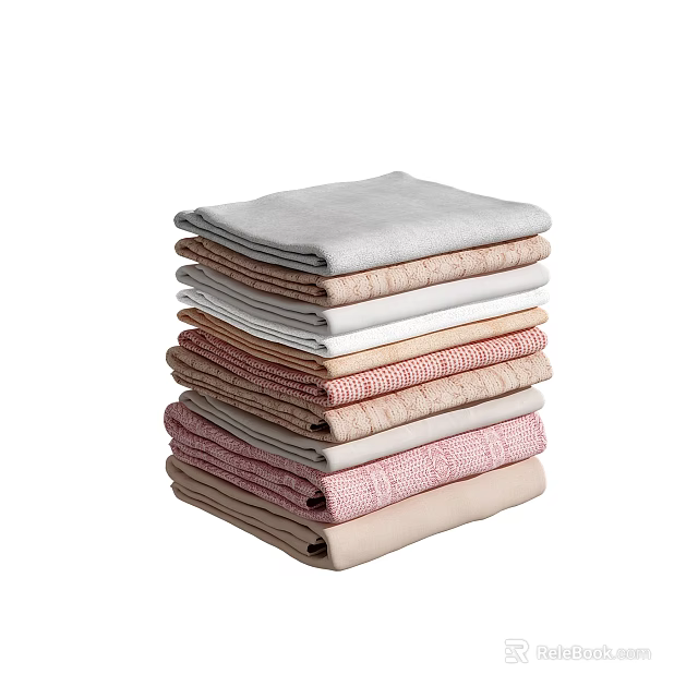 Neatly Stacked Clothes In Gray Beige Pink With Soft Textured Fabrics And Various Tones 3d model 