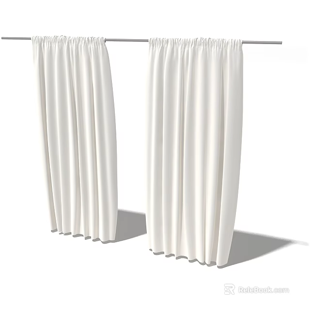 White Curtains With Soft Pleats Hanging On Rod For Elegant Window Decor 3d model 