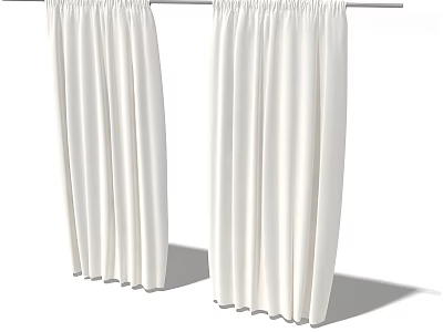 White Curtains With Soft Pleats Hanging On Rod For Elegant Window Decor 3d model