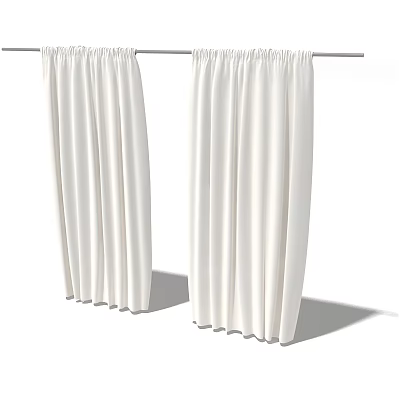White Curtains With Soft Pleats Hanging On Rod For Elegant Window Decor 3d model