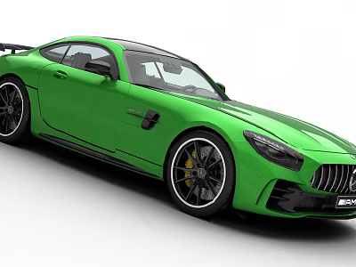 Green Mercedes AMG Sports Car With Sleek Design And Rear Spoiler 3d model