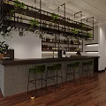 Modern Bar Interior With Wooden Floors Wine Racks And Hanging Lights