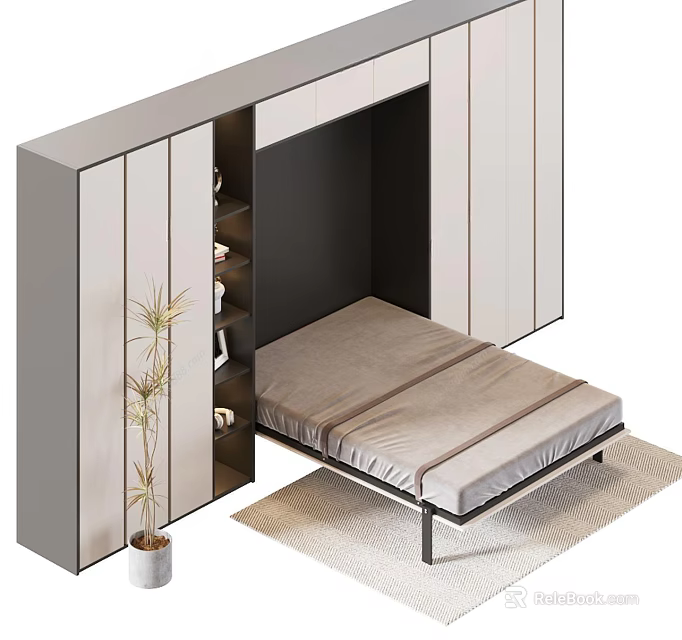 Modern Hidden Bed Cabinet Design With Space Saving Storage And Room Interior 3d model 