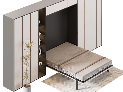 Modern Hidden Bed Cabinet Design With Space Saving Storage And Room Interior 3d model