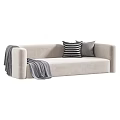 Beige Single Sofa with Striped and Checkered Pillows and Gray Throw Blanket on Armrest 3d model