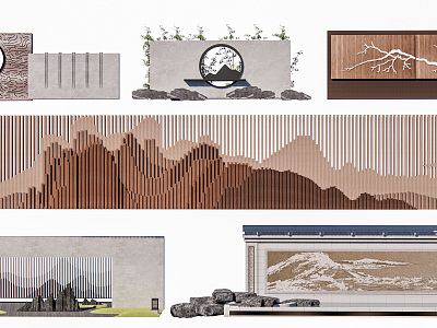 New Chinese style landscape wall landscape wall surrounding wall background wall rockery landscape wall model