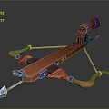 Orange And Blue Crossbow Weapon With Curved Wooden Frame And Metal Arrow