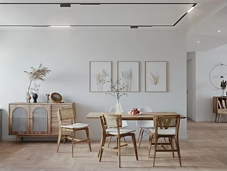 Nordic minimalist living room dining room 3d model