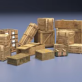 Wooden Boxes In Various Sizes And Styles Open Closed On Light Blue Background 3d model