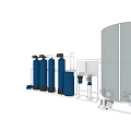 Domestic Water Treatment Appliance With Blue Cylindrical Tanks And White Connected Equipment