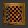 Handcrafted Wooden Chessboard with Silver and Red Chess Pieces on Carved Legs