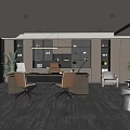 Modern Office Interior Design With Desk Chair Bookshelf Sofa And Green Plants