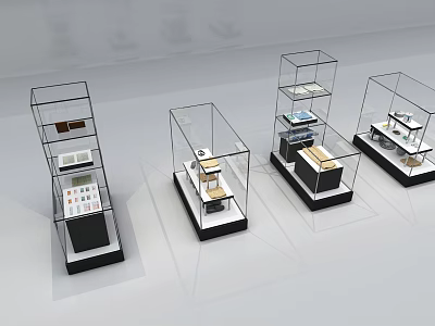 Modern Glass Showcase Shelves With Black Bases For Retail Product 3d model