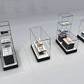 Modern Glass Showcase Shelves With Black Bases For Retail Product