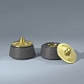 Elegant Three Piece Decorative Ornament Set With Black Base And Golden Open Lid
