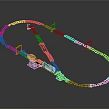 Toy Train On Circular Track With Signal Lights And Model Railway Setup 3d model