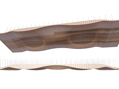 Modern Wooden Ceiling Design With Wavy Structure And Textured Surface 3d model