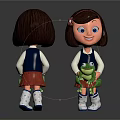 Cute Cartoon Girl With Brown Hair Red Hairband Holding Green Frog In Red Plaid Skirt