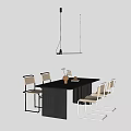 Black Dining Table With Light Metal Leg Chairs Vase And Pendant Light In Modern Room