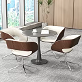 Modern Leisure Chairs With Brown White Design Metal Legs Round Table And City View