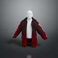 Fashionable Red And Black Long Coat With Patchwork Design For Winter 3d model