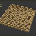Geometric Architectural Maze Structure With Intricate Pathways And Square Design Elements