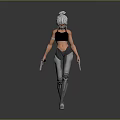 3D Female Character Model With Silver White Short Hair Black Sports Bra And Dual Guns