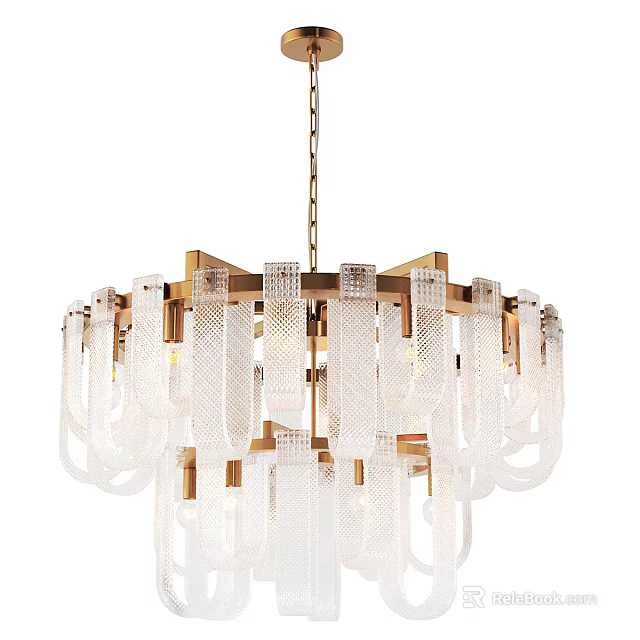 Elegant Crystal Chandelier With Golden Frame And Transparent Hanging Crystals For Interior Decor 3d model 