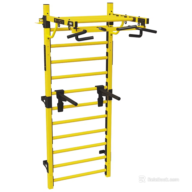 Yellow Sports Equipment With Multiple Horizontal Bars And Grip Handles For Fitness Training 3d model 