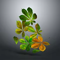 Colorful Green and Yellow Leaves with Gradient Tones on Gray Background Design