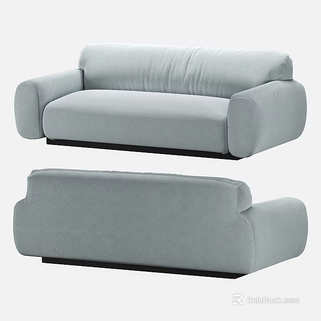 Light Gray Modern Sofa With Rounded Armrests Soft Backrest And Black Base 3d model