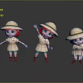Cute Cartoon Girl With Red Hair Green Eyes In Explorer Outfit And Different Poses