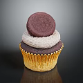 Chocolate Cupcake With Yellow Paper Liner White Cream Frosting And Oreo Cookie Topping