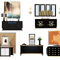 Elegant Modern Entryway Console Table And Side Cabinet With Gold Accents Black Finish