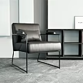 Modern Leather Single Sofa With Metal Legs Bookshelf And Decorative Painting