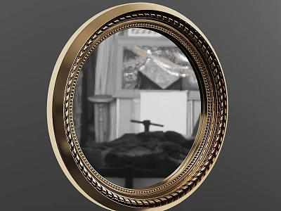Oval Mirror with Gold Ornate Carved Frame Reflecting Interior Room Scene 3d model
