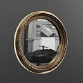 Oval Mirror with Gold Ornate Carved Frame Reflecting Interior Room Scene