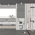 Modern Bathroom Interior Features Vanity Mirror Toilet Shower Cabinets And Decorative Plant