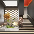 Modern Interior With Staircase Sculpture Plants Moon Decoration Stone Landscape And Lighting
