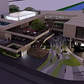 Modern Commercial Street With Multi Level Buildings Open Space Green Trees Storefronts And Pedestrians