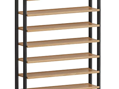 Multi Tier Storage Shelf with Metal Frame and Wooden Shelves for Home Office Organizing 3d model