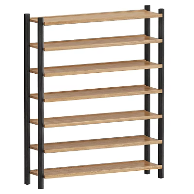 Multi Tier Storage Shelf with Metal Frame and Wooden Shelves for Home Office Organizing 3d model