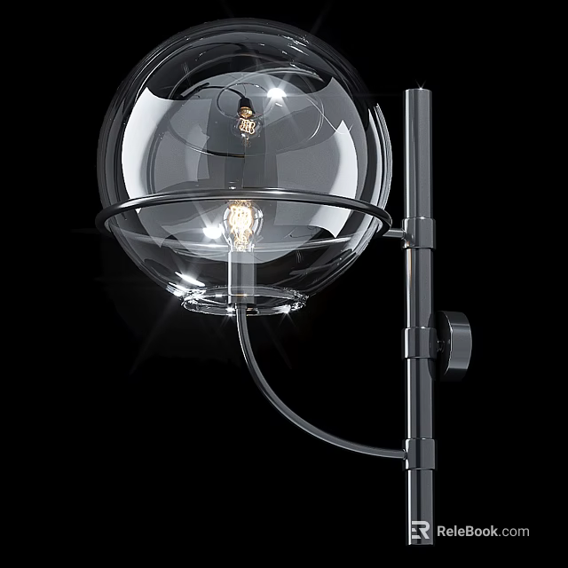 Modern Wall Lamp With Transparent Spherical Glass Shade And Metal Pole 3d model 