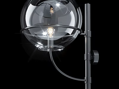 Modern Wall Lamp With Transparent Spherical Glass Shade And Metal Pole 3d model
